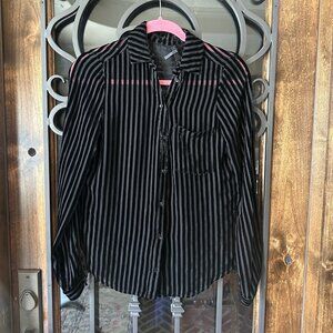 Paige black sheer long-sleeved button down
